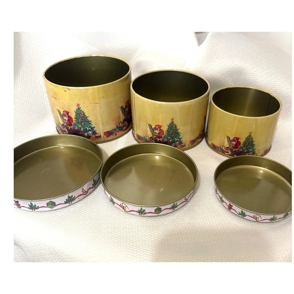 VTG Commodore Christmas Tins Set of 3 Multicolor Santa Claus Nesting 1275C
